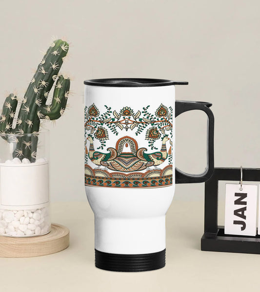 Digital Kalamkari Design Printed 350ML Travel MUG