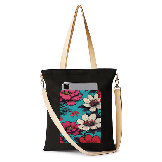 Flower black patch 2 Printed Women's Girls Cross Body Sling Bag with Extra Front Pocket, College Bag for Girls, Tote Bag for Shopping,Travel