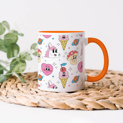 Hand drawn flat trendy cartoon pattern Orange Handle 330 ml Coffee Mug