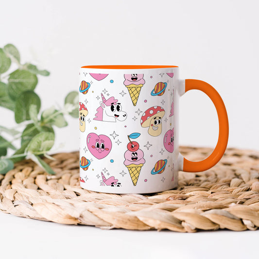 Hand drawn flat trendy cartoon pattern Orange Handle 330 ml Coffee Mug
