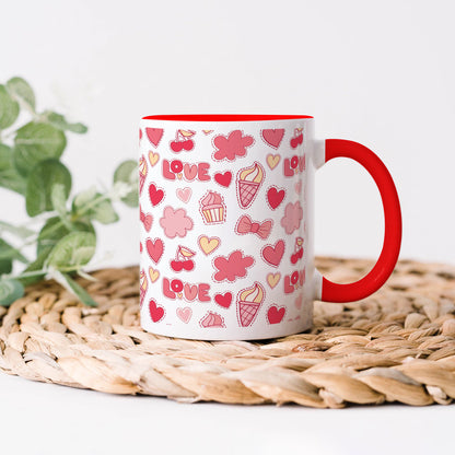 Retro pattern of decorative love elements design Red Handle 330 ml Coffee Mug