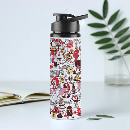 Cartoon doodle Pattern Printed Eagle Shape Water Bottle 750 ml For Gym, Yoga, Kids, Boys, Girls, Brother, Sister, Babies, Baby, Workout, Adults