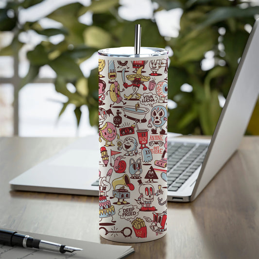 Cartoon doodle Pattern Printed 750ML with Lid Leak Proof Travel Tumbler with Straw