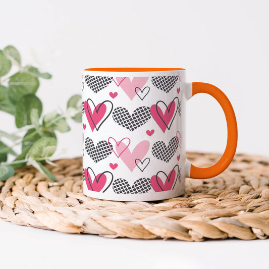 Hearts Pattern design Orange Handle 330 ml Coffee Mug