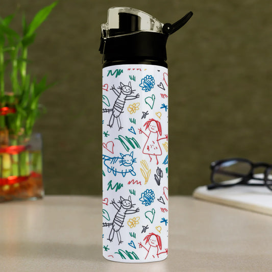 Seamless Pattern with Kids Illustrations Printed Flip Flop Water Bottle 750 ml For Gym, Yoga, Kids, Boys, Girls, Brother, Sister, Babies, Baby, Workout, Adults