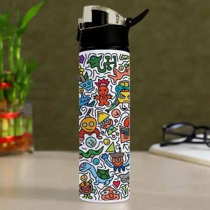 Cute colorful doodle pattern Printed Flip Flop Water Bottle 750 ml For Gym, Yoga, Kids, Boys, Girls, Brother, Sister, Babies, Baby, Workout, Adults