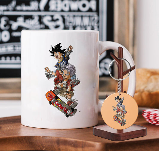 Goten and trunk with skate design Mug and Keychain Combo 330 ml Coffee Mug
