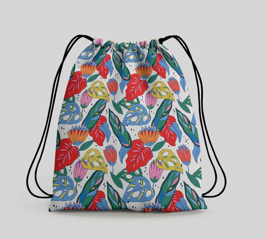 Colorful Tropical Floral Pattern Polyester String Backpack Bags for kids for Gym, Yoga, Tuition ,Beach Bag for 4-10 year boys and girls