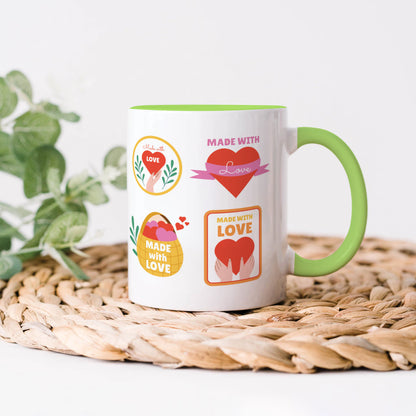Hand drawn made with love floral label design Light Green Handle 330 ml Coffee Mug
