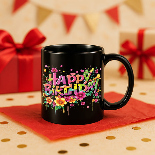 Happy Birthday 330 ml Black Coffee Mug (Pack of 1)