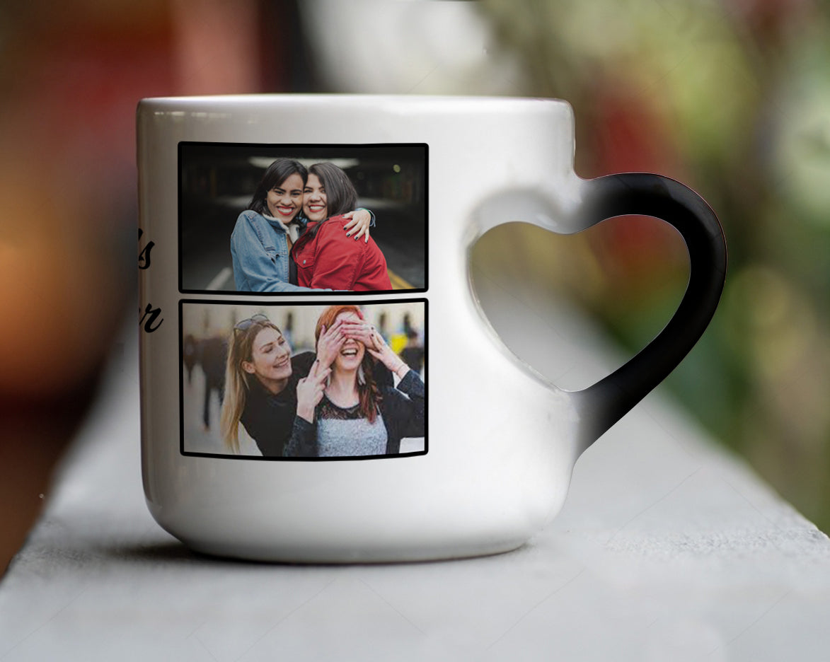Friend forever customized  add four photos inner heart cut magic mug 330 ml Coffee Mug