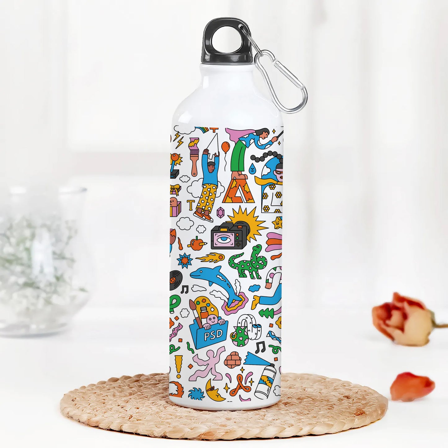 Colorfull Hand drawing Doodle art Printed Normal Sipper Water Bottle 750 ml For Gym, Yoga, Kids, Boys, Girls, Brother, Sister, Babies, Baby, Workout, Adults