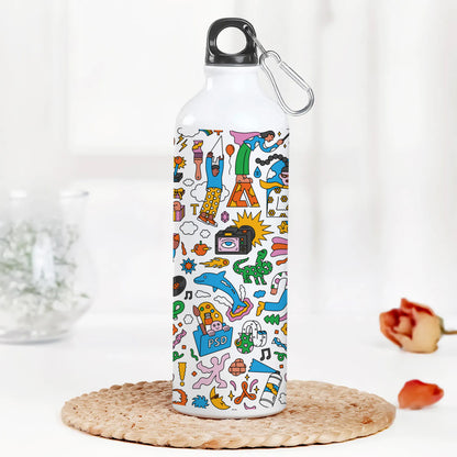Colorfull Hand drawing Doodle art Printed Normal Sipper Water Bottle 750 ml For Gym, Yoga, Kids, Boys, Girls, Brother, Sister, Babies, Baby, Workout, Adults