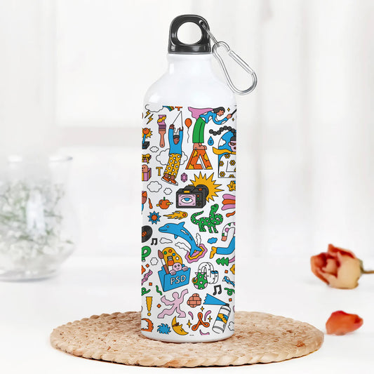 Colorfull Hand drawing Doodle art Printed Normal Sipper Water Bottle 750 ml For Gym, Yoga, Kids, Boys, Girls, Brother, Sister, Babies, Baby, Workout, Adults