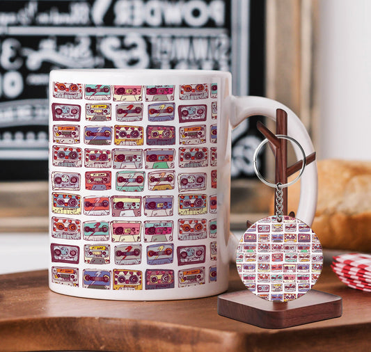 Cute Retro Seamless Pattern Mug and Keychain Combo 330 ml Coffee Mug