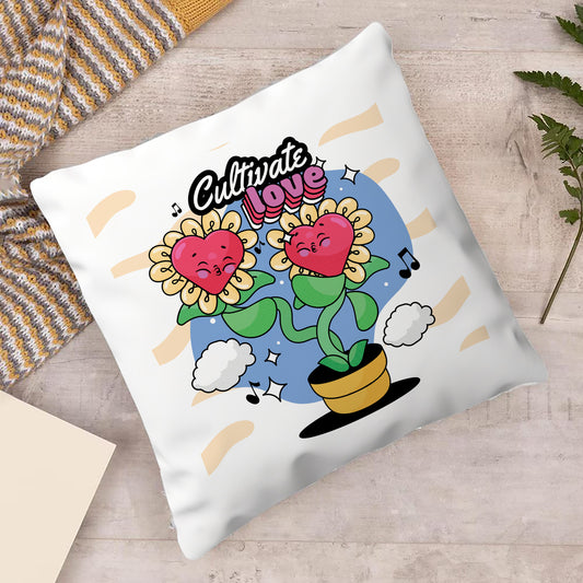 Hand Drawn Flowers Love Cartoon illustration Design Cushion (12x12 inches) Pack of 1