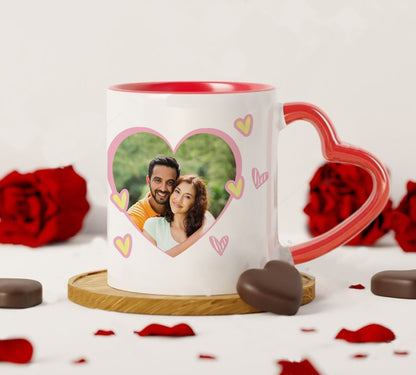 Couple Customized Add Two Photos Red Heart Handle 330 ml Coffee Mug