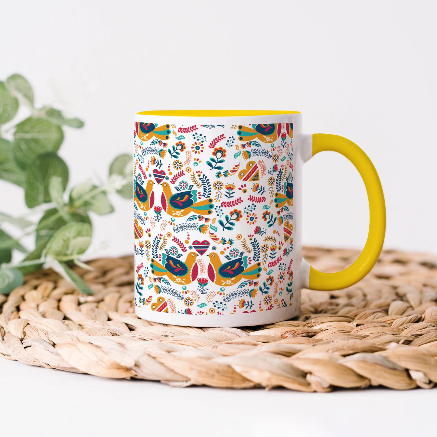 Flat design Nordic pattern design Yellow Handle 330 ml Coffee Mug