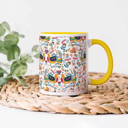 Flat design Nordic pattern design Yellow Handle 330 ml Coffee Mug