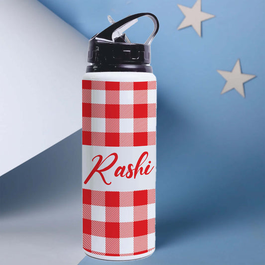 Personalised Name White Water Bottle with Lid & Straw