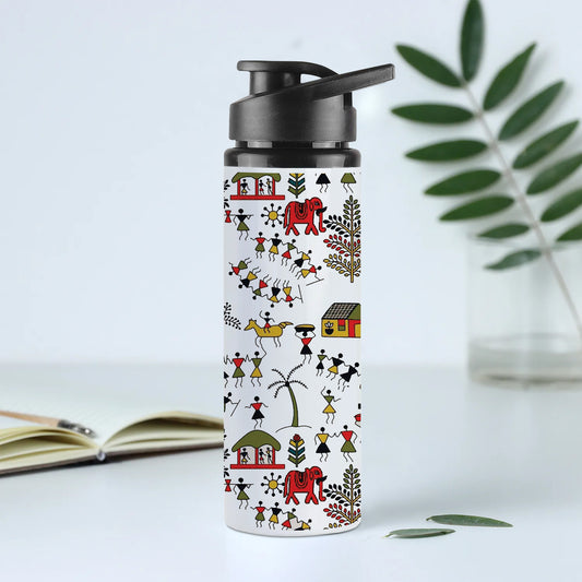 Hand drawn traditional the ancient tribal art India Printed Eagle Shape Water Bottle 750 ml For Gym, Yoga, Kids, Boys, Girls, Brother, Sister, Babies, Baby, Workout, Adults