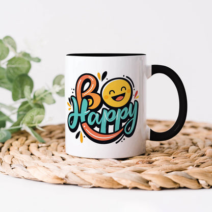 Be happy Black Handle 330 ml Coffee Mug