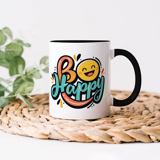 Be happy Black Handle 330 ml Coffee Mug