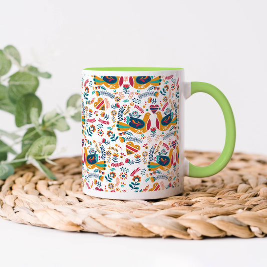 Flat design nordic pattern design Light Green Handle 330 ml Coffee Mug