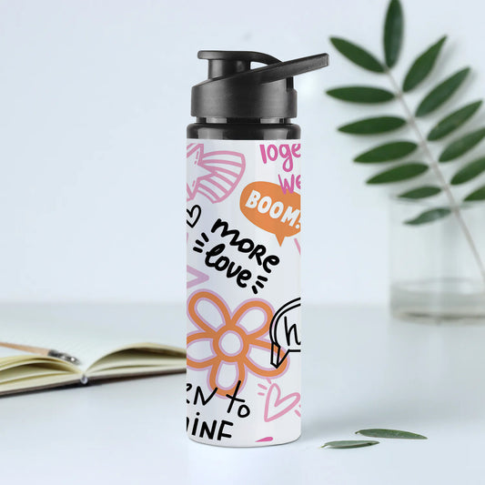 Fashion abstract seamless pattern with graffiti words Printed Eagle Shape Water Bottle 750 ml For Gym, Yoga, Kids, Boys, Girls, Brother, Sister, Babies, Baby, Workout, Adults