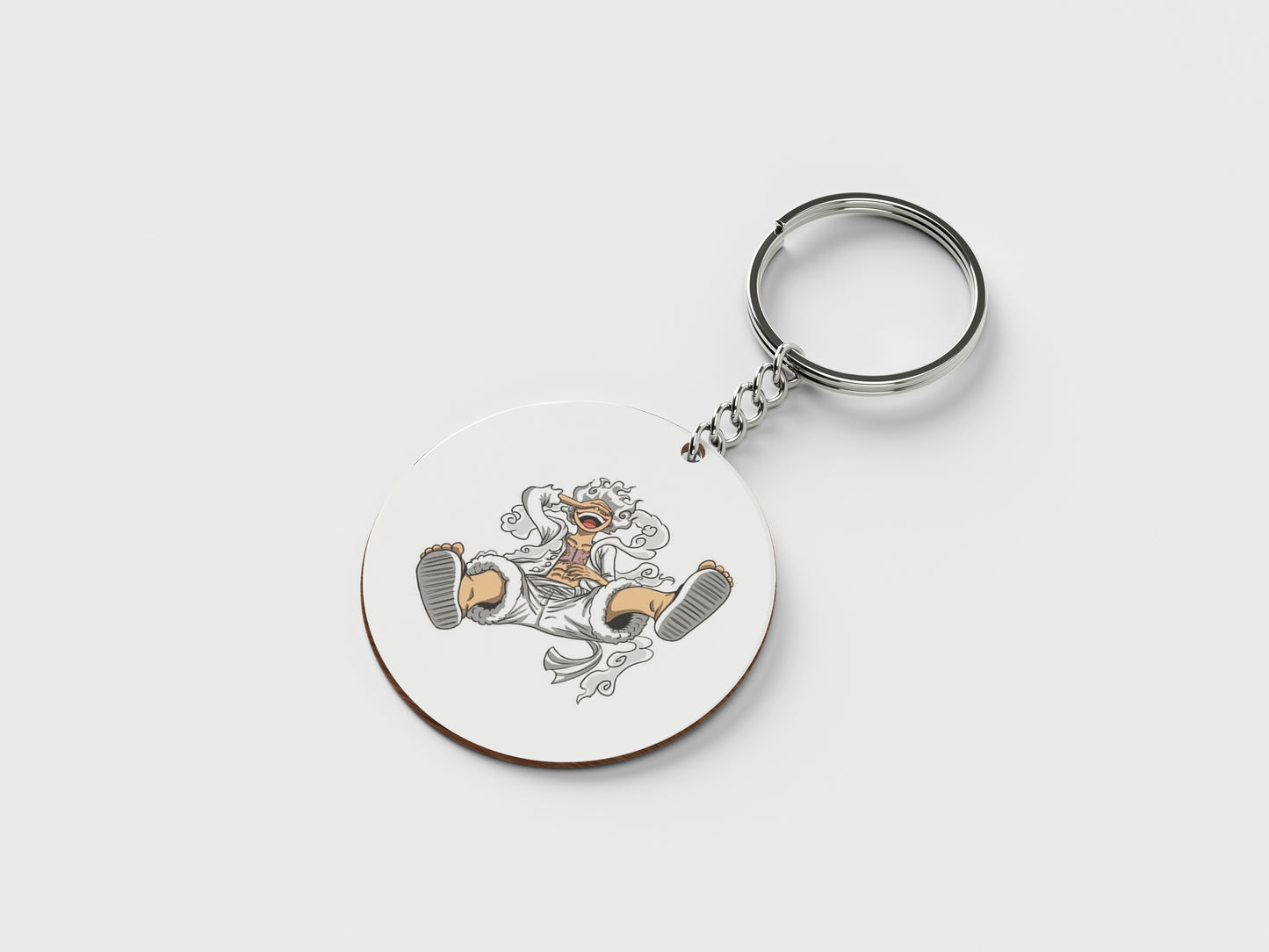 Gear 5 Luffy from One Piece Printed Circle Shape Wooden Keyring with Chain