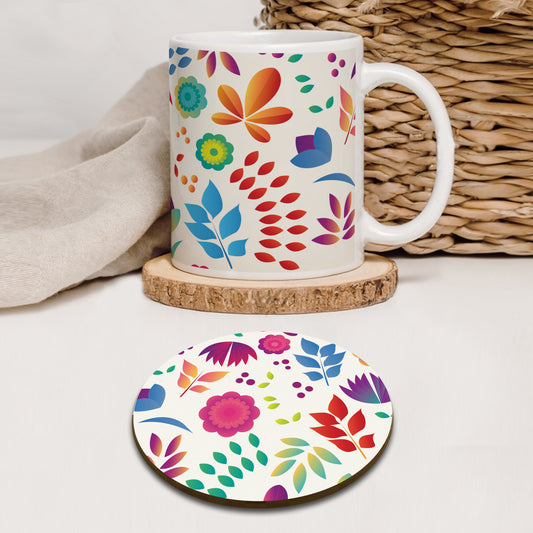 Cartoon Flowers and Leaves Seamless Pattern Mug and Coaster 330 ml Coffee Mug