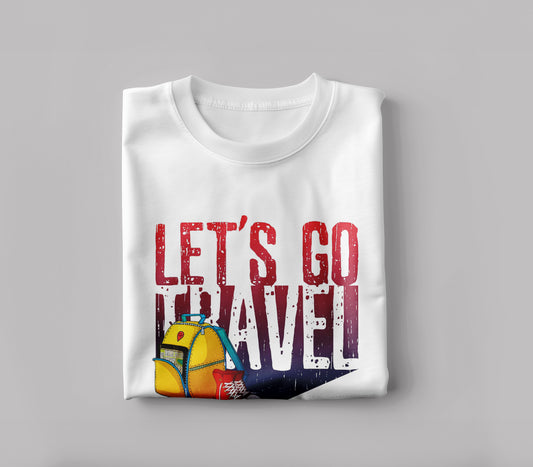 Motivational poster, placard, picture with grunge texture, red sneakers, yellow backpack Printed White Round Neck Polyester T Shirt for Mens and woman's