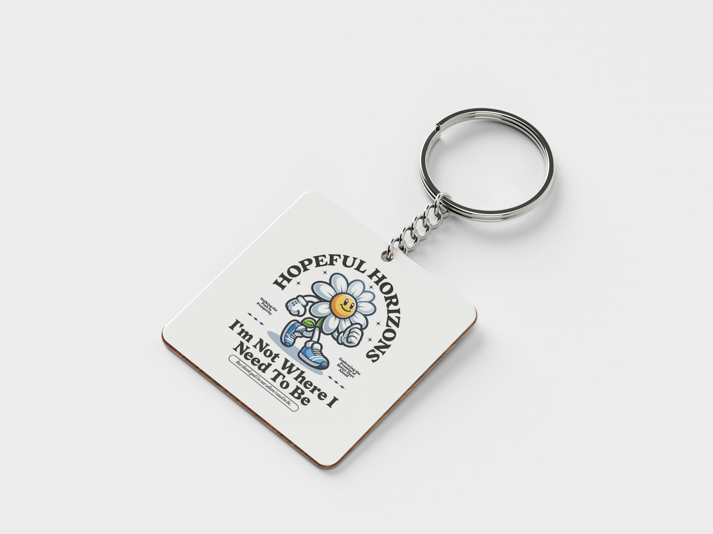 HOPEFUL HORIZON Printed Square Shape Wooden Keyring with Chain