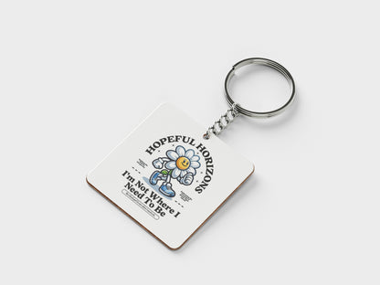 HOPEFUL HORIZON Printed Square Shape Wooden Keyring with Chain