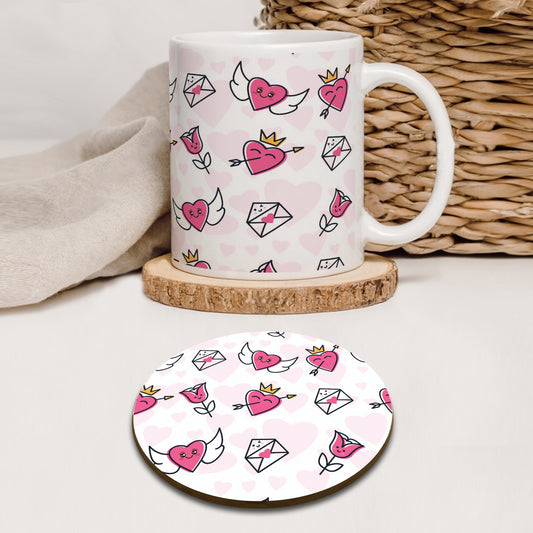 Seamless Cute Love Icon Pattern Mug and Coaster 330 ml Coffee Mug