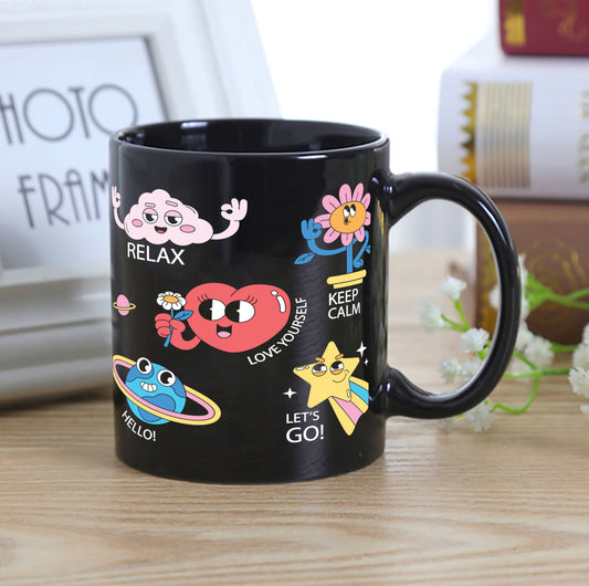 Hand drawn trendy cartoon badges design pattern Full Black 330 ml Coffee Mug
