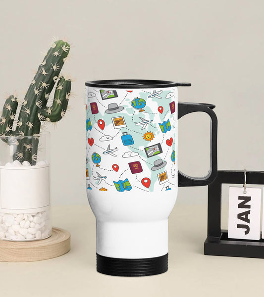 Hand drawn Travel doodle art Printed 350ML Travel MUG
