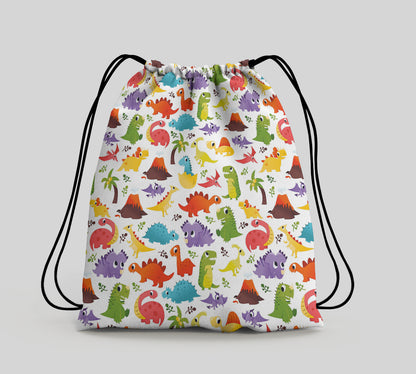 Super Cute Dinosaurs Seamless Pattern Polyester String Backpack Bags for kids for Gym, Yoga, Tuition ,Beach Bag for 4-10 year boys and girls