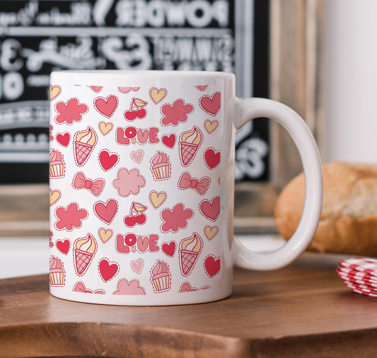Retro pattern of decorative love elements design White 330 ml Coffee Mug