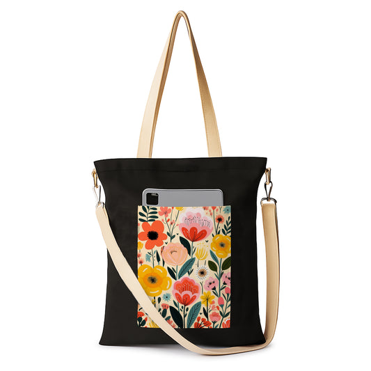 Flower Black Patch 1 Printed Women's Girls Cross Body Sling Bag with Extra Front Pocket, College Bag for Girls, Tote Bag for Shopping,Travel