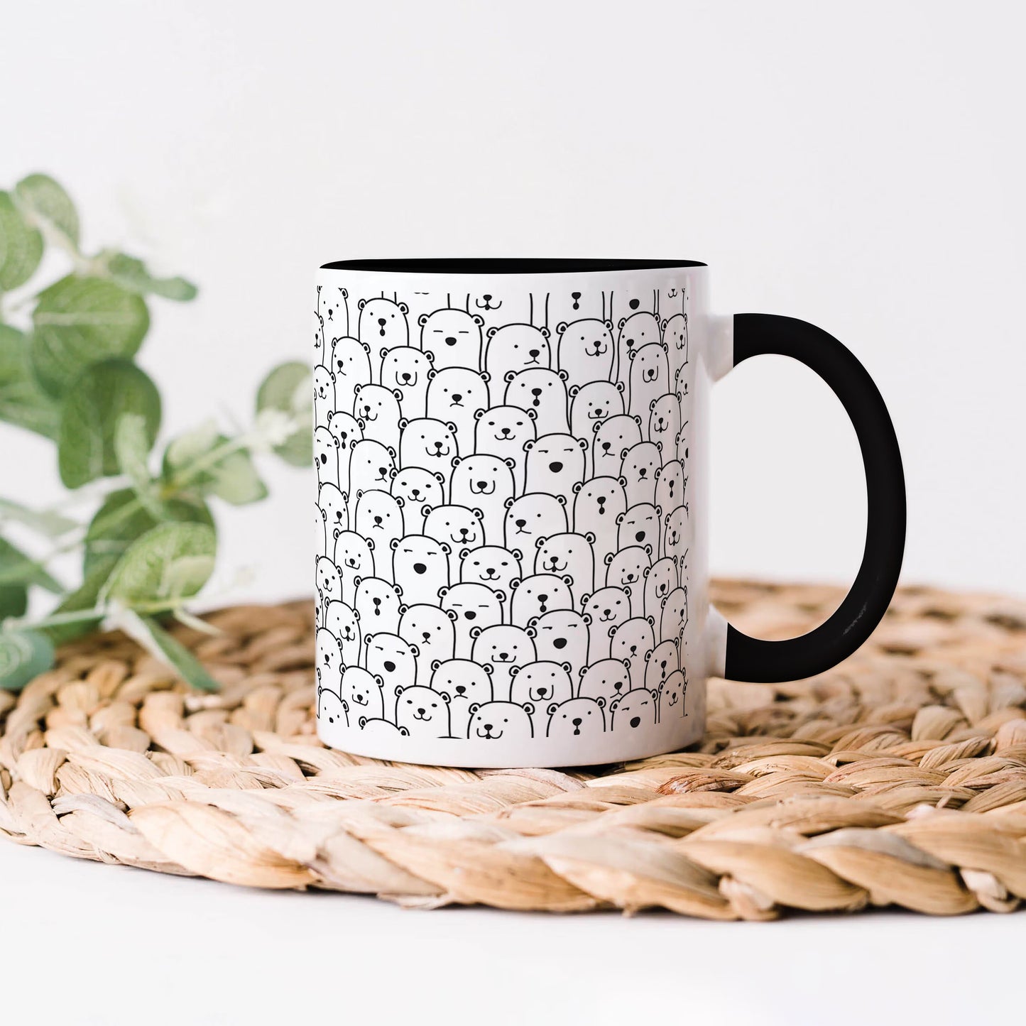 Black in white bear Doodle hand drawn pattern 330 ml Coffee Mug