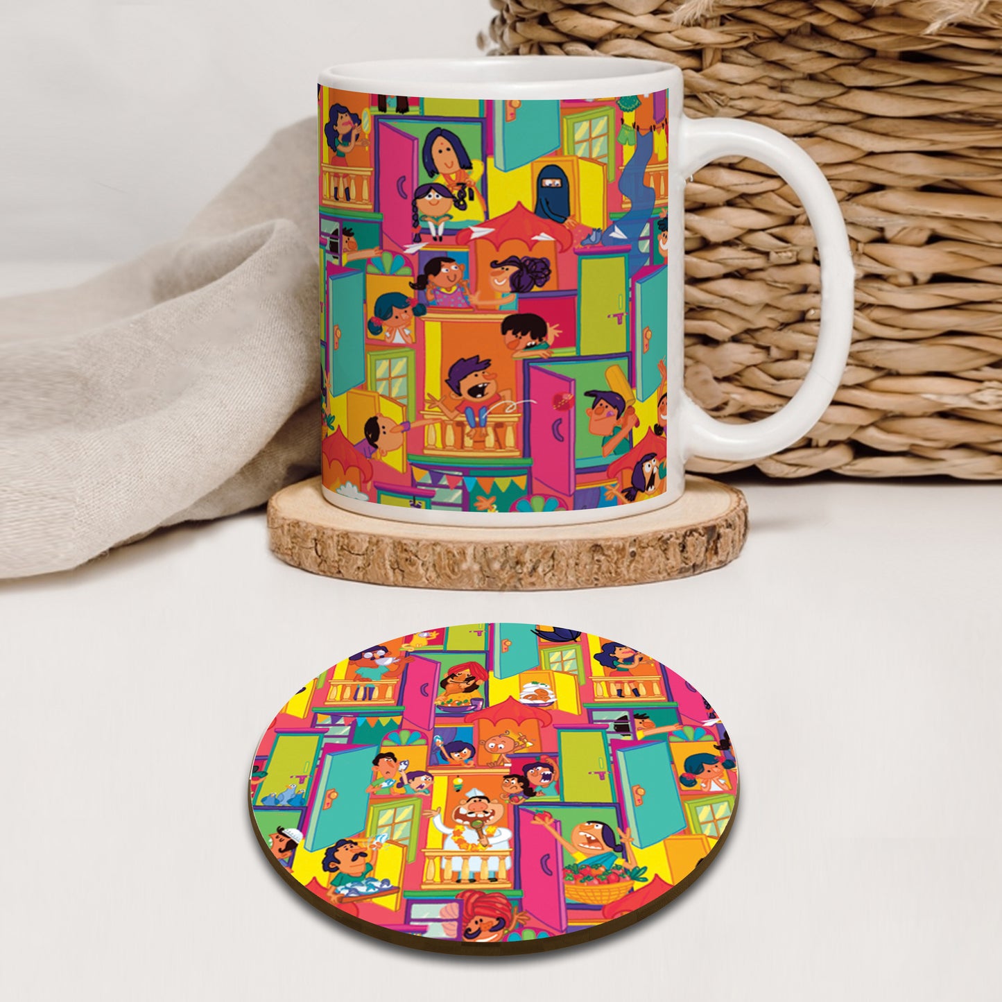 Colorful City Scene with People pattern Mug and Coaster 330 ml Coffee Mug
