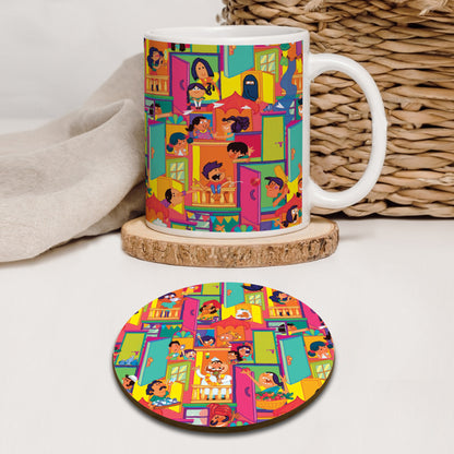 Colorful City Scene with People pattern Mug and Coaster 330 ml Coffee Mug
