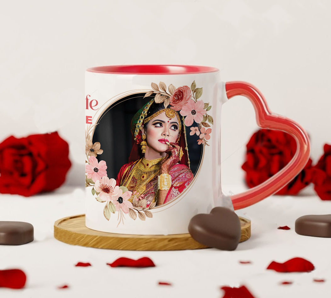 Best Couple Customized Add Two Photos Red Heart Handle 330 ml Coffee Mug