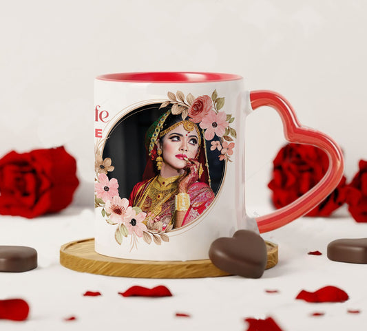 Best Couple Customized Add Two Photos Red Heart Handle 330 ml Coffee Mug