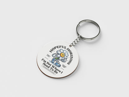 HOPEFUL HORIZON Printed Circle Shape Wooden Keyring with Chain