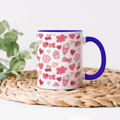 Retro pattern of decorative love elements design Dark Blue Handle 330 ml Coffee Mug