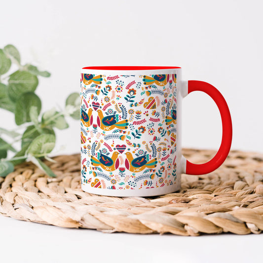 Flat design Nordic pattern design Red Handle 330 ml Coffee Mug