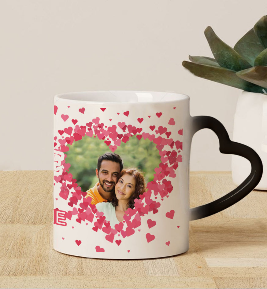 Couple Personalized Add Two Photos Magic Heart Handle 330 ml Coffee Mug