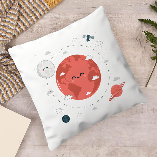 Earth and Moon illustration Art Design Cushion (12x12 inches) Pack of 1